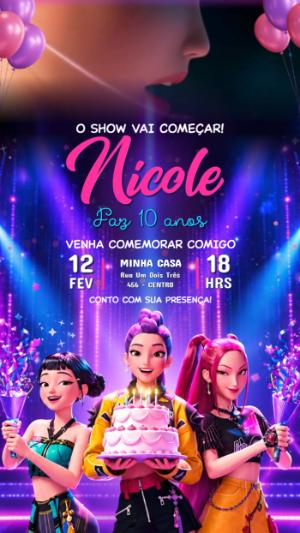 Convite Animado Guerreiras do K-pop para Editar Online