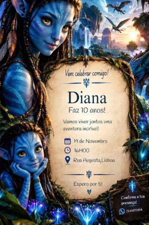 Convite de Aniversário Avatar Pandora | Modelo Digital Editável