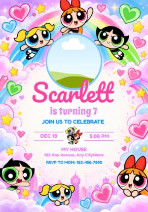 Editable Powerpuff Girls Birthday Invitation with Photo