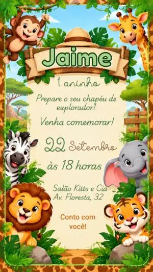 Convite de Aniversário Infantil Tema Safari Editável