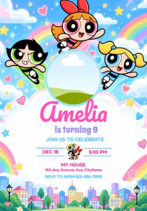 Editable Powerpuff Girls Birthday Invitation with Photo