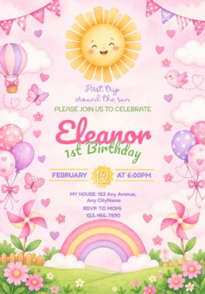 First Trip Around the Sun Birthday Invitation Template