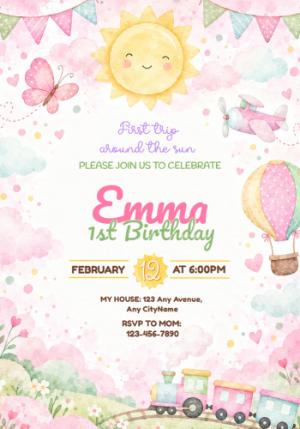 First Trip Around the Sun Birthday Invitation | Editable Template