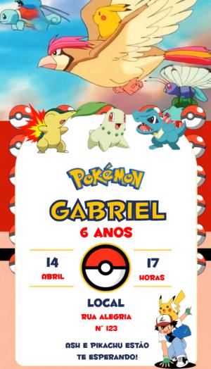 Convite Animado de Aniversário Pokémon para Editar Online