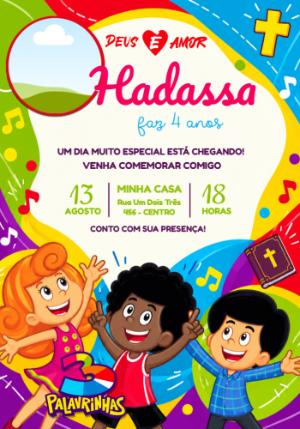 Convite de Aniversário 3 Palavrinhas com Foto Editável