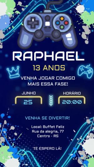 Convite Animado Aniversário Gamer Neon para Editar