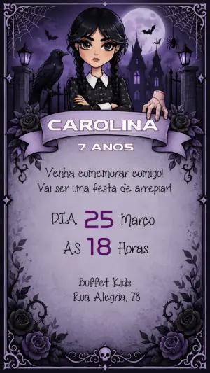 Convite de Aniversário Wandinha | Modelo Editável Online