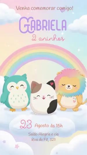 Convite Animado de Aniversário Squishmallows Kawaii para Editar