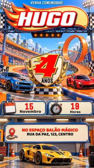 Convite de Aniversário Hot Wheels Pista de Corrida para Editar