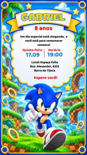 Convite Animado de Aniversário Sonic para Editar Online