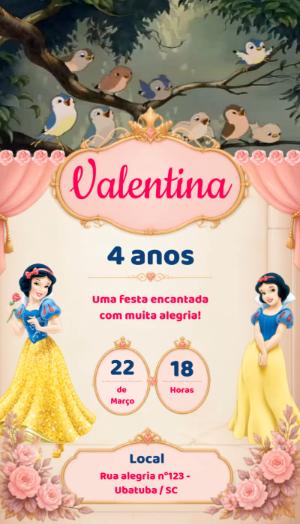 Convite Animado Aniversário Branca de Neve para Editar