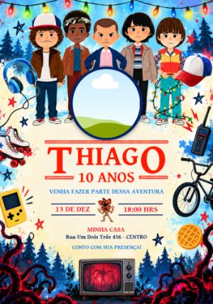 Convite de Aniversário Stranger Things com Foto para Editar