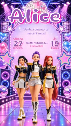 Vídeo Convite Aniversário K-pop Gamer Huntrix Editável