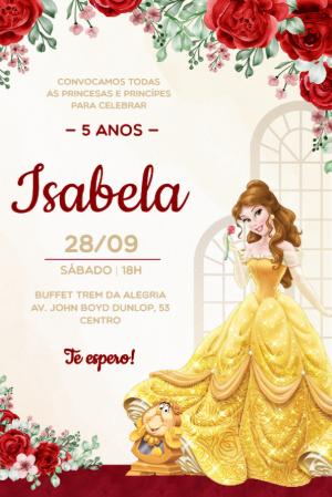 Convite de Aniversário Princesa Bela para Editar