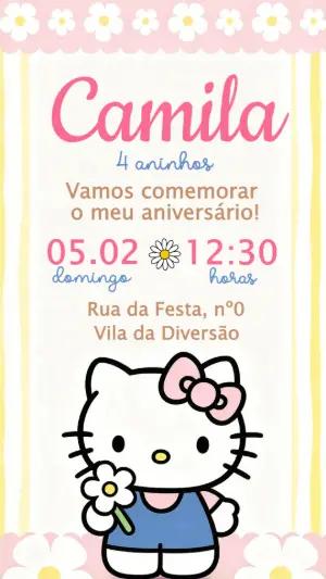 Convite de Aniversário Hello Kitty Editável para Menina