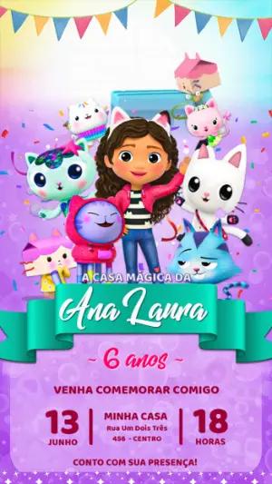 Vídeo Convite de Aniversário A Casa Mágica da Gabby Editável