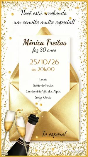 Convite de Aniversário Adulto Dourado Elegante para Editar