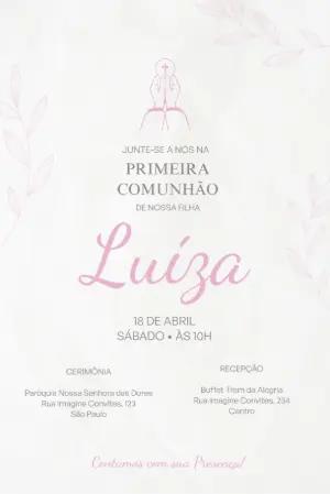 Convite de Primeira Comunhão Menina Rosa Editável