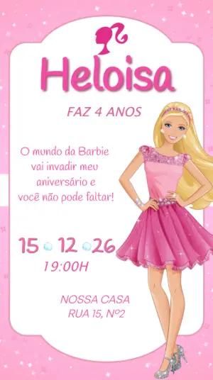 Convite de Aniversário Barbie Rosa | Modelo Digital Editável