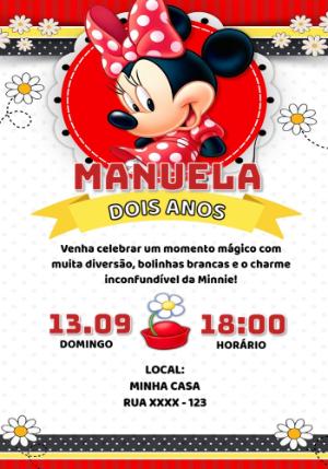 Convite Editável de Aniversário Minnie Vermelha Clássica
