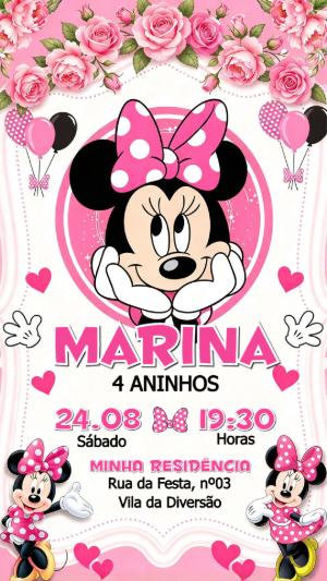 Convite de Aniversário Minnie Rosa Editável para Meninas