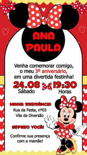 Convite de Aniversário Minnie Vermelha para Editar