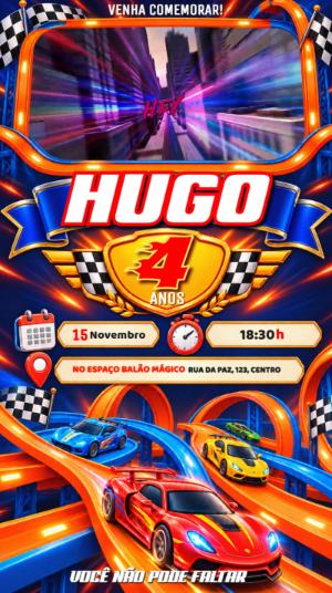 Convite Animado Hot Wheels: Vídeo de Aniversário para Editar