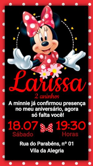 Convite de Aniversário Infantil da Minnie Vermelha Editável