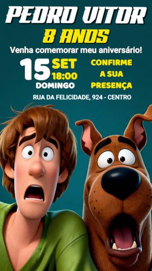 Convite de Aniversário Scooby-Doo Salsicha Assustados para Editar