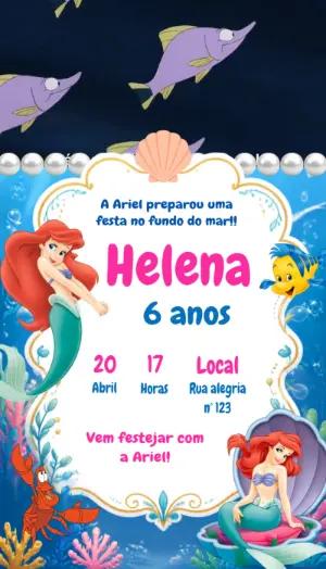 Convite Animado Aniversário Pequena Sereia para Editar