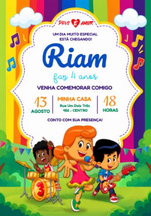 Convite de Aniversário 3 Palavrinhas com Banda para Editar