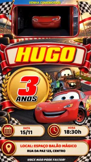 Convite Animado de Aniversário Carros: Modelo McQueen Editável