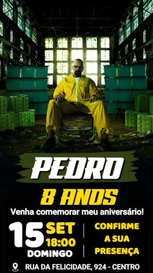 Convite de Aniversário Breaking Bad Heisenberg com Dinheiro Editável