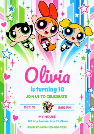 Powerpuff Girls Birthday Invitation | Editable Digital Template