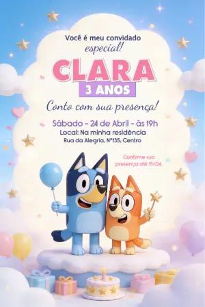 Convite de Aniversário Bluey e Bingo para Editar