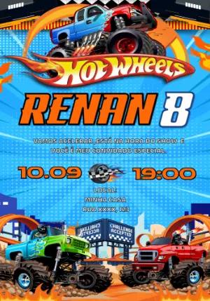 Convite de Aniversário Hot Wheels Monster Trucks Editável