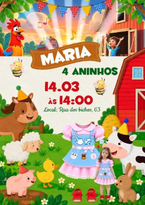 Convite Animado Fazendinha com Foto IA: Vire a Personagem!
