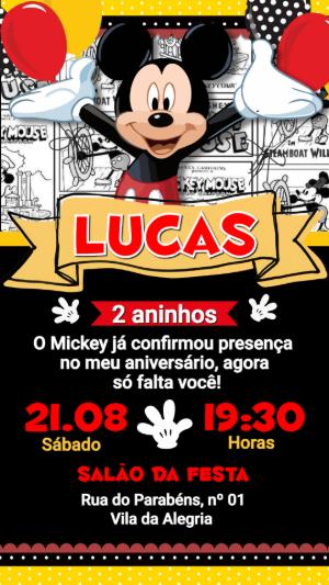 Convite de Aniversário do Mickey Mouse | Modelo Digital Editável