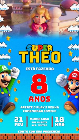 Convite Animado de Aniversário Super Mario: Modelo Editável