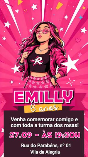 Convite de Aniversário Emilly Vick Rosa para Editar Online