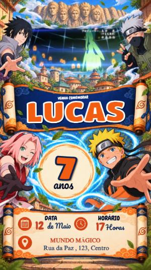Convite Animado de Aniversário Naruto Shippuden para Editar