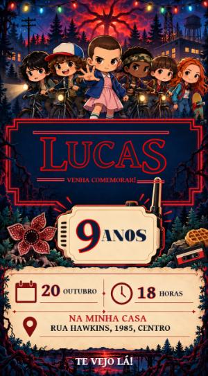 Convite de Aniversário Stranger Things Editável