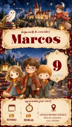 Convite Digital Harry Potter: Modelo Editável para Aniversário