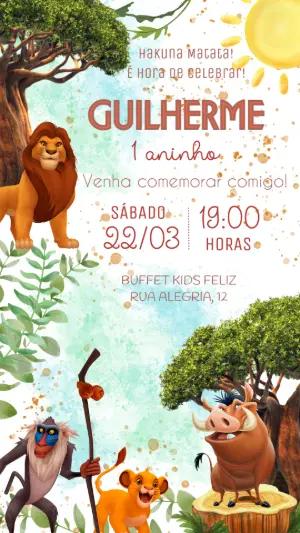 Convite Digital O Rei Leão: Modelo Editável para Aniversário