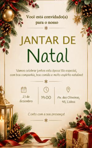 Convite Digital Jantar de Natal Elegante para Editar
