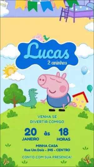Vídeo Convite de Aniversário George Pig Editável Online