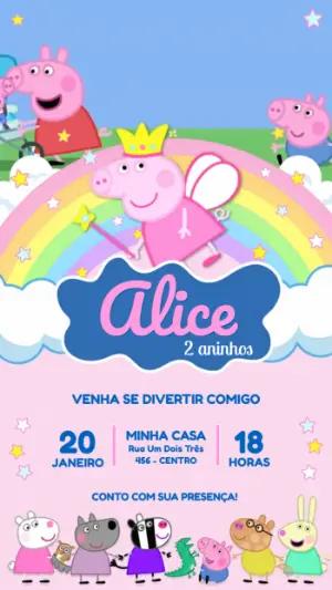Convite Animado Aniversário Peppa Pig Fada para Editar