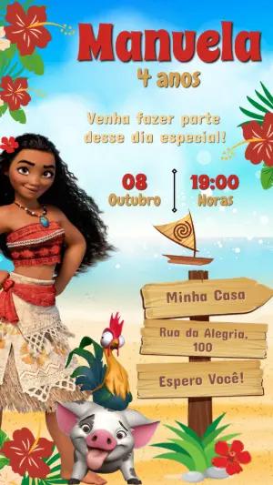 Convite de Aniversário Moana para Editar Online