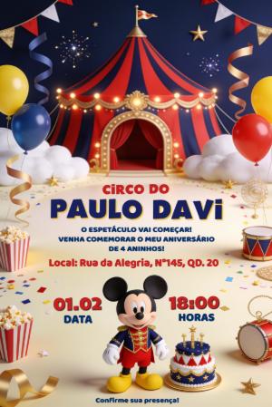 Convite de Aniversário Circo do Mickey Editável