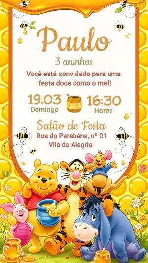 Convite de Aniversário Ursinho Pooh Doce como Mel Editável